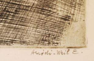 Aszódi Weil Erzsébet (1901-1976): Utcarészlet. Rézkarc, papír, jelzett, 18×10 cm