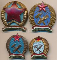 1949-1956. 3db Rákosi címeres, fém tiszti sapkajelvény, kettő festett a kivitel, a harmadik zománcozott + DN Munkásőr zománcozott fém sapkajelvény T:2 egyik rögzítő letört