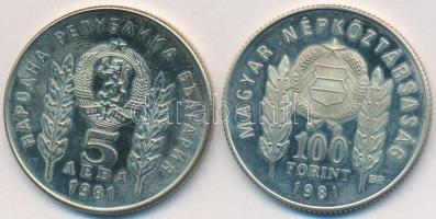 1981. 100Ft + 5L magyar-bolgár közös kiadás "Bulgária 1300 éves" T:PP Eredeti tokban, tanúsítvánnyal!