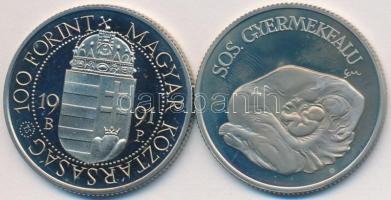 1991. 100Ft "II. János Pál pápa látogatása" + 1990. 100Ft "SOS Gyermekfalu" T:2 ...