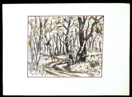 Réti Mátyás (1922-2002): Téli erdő. Vegyes technika, papír, jelzett, 20×25 cm