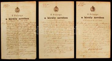 cca 1865-1880 3 db Curiai ítélet, ítélőtáblai bírák aláírásaival