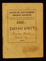 1941 a Magyar Királyi Postaaltisztek Országos egyesületének tagsági könyve, alapszabállyal.