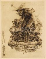 Révész Kornél (1885-1944): Ez a mi könyvünk! Ex libris, rézkarc, papír, jelzett, 13×10,2 cm