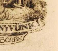 Révész Kornél (1885-1944): Ez a mi könyvünk! Ex libris, rézkarc, papír, jelzett, 13×10,2 cm