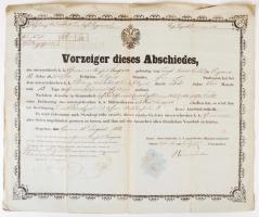 1864 Buda, Katonai szolgálatból való hivatalos elbocsátást igazoló okmány német nyelven szárazpecsét...
