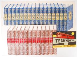 cca 1930 3 darabos vegyes reklám tétel: Gutenberg 22 kötetes lexikona magyar díszkiadásának életnagyságú plakátja (113×31 cm), Brehm Az állatok világa c. 16 kötetes enciklopédiája magyar díszkiadásának életnagyságú mutatványplakátja (76×33,5 cm), valamint a "Technokid" fém összerakós játék reklámja német, angol, francia, spanyol nyelven (24,5×16 cm).