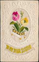 To my dear sister Floral silk greeting card