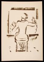 Molnár C. Pál (1894-1981): Telefonos kisasszony, kis szériás ofszet-karton, 29x21 cm