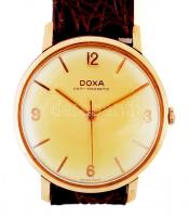 cca 1950 Doxa Anti magnetic mechanikus, arany karóra 14 K, bőr szíjjal. Jó állapotban / Doxa 15 C go...
