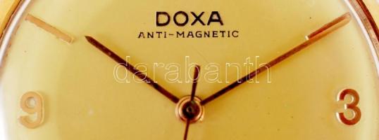 cca 1950 Doxa Anti magnetic mechanikus, arany karóra 14 K, bőr szíjjal. Jó állapotban / Doxa 15 C go...