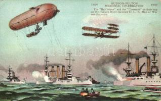 1909 Hudson-Fulton Memorial celebration, Half Moon and Clermont on their trip up the Hudson River escorted by US Men of War and Balloons (non PC) (fa)