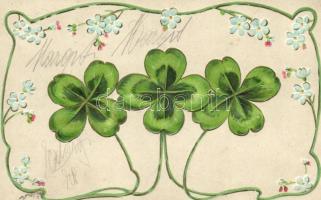 Clovers, floral Emb. litho greeting card, Erika Nr. 3164