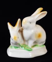 Hollóházi nyuszi pár, kézzel festett, jelzett, hibátlan, m:7 cm