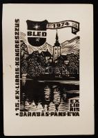 15. ex libris kongresszus, Bled, 1974. Ex libris, jelzett, 11×8 cm