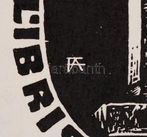 "FA" jelzéssel: Csíkdelnek, Erdély. Ex libris Dr. Szij Rezső, fametszet, papír, 14,5×10 cm