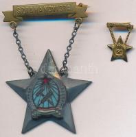 ~1950. "Sztahanovista" zománcozott kitüntetés miniatűrrel tokban T:2-