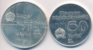 1974. 50Ft Ag + 100Ft Ag "MNB" pár T:BU  Adamo EM44,EM45