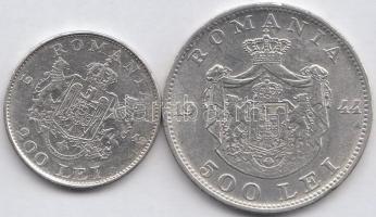 Románia 1944. 500L Ag T:2,2- + 1942. 200L Ag T:2 Romania 1944. 500 Lei Ag C:aXF,VF + 200L Ag T:XF Krause KM#65