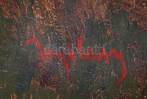 Nyilasy jelzéssel: Ebédidő. Olaj, karton, antik keretben, 62×50 cm