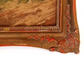 Nyilasy jelzéssel: Ebédidő. Olaj, karton, antik keretben, 62×50 cm