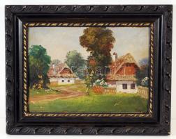 Tóth jelzéssel: Falusi utcakép. Olaj, karton, kopott, antik keretben, 26×34 cm