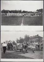 1959. július 5. Tiszavölgyi József pecséttel jelzett vintage felvételei az AUTÓTAXI Törekvés focicsapatáról, a győztes csapatot és kapitányát csacsifogaton hordozták körbe, 4 db fénykép, 13x18 cm