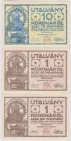 Budapest 1919. "Ganz Törzsgyár" 1K utalványa (2x) sorszámkövető + 10K T:I,I-