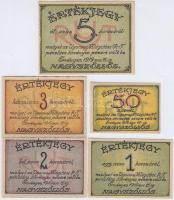 Nagyszőllős 1919. 50f, 1K, 2K, 3K, 5K "Ugocsai Világítási Rt." értékjegy borítékban T:I