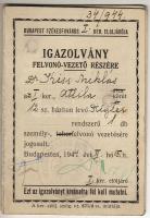 1944 Felvonó-vezető igazolvány