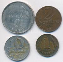 Lettország 1922. 10s + 1932. 2s + 1938. 1s + 1992. 2L T:2,2- Latvia 1922. 10 Santimi + 1932. 2 Santimi + 1938. 1 Santims + 1992. 2 Lati C:XF,VF
