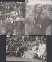 cca 1944 Tiszavölgyi József: Muráti Lili – és más színészek - egy sportrendezvény megnyitóján, 2 db fotó, 12x9 és 9x14 cm