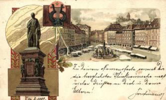 Graz, Hauptplatz, Erzherzog Johann, Herausgeben vom Festausschusse des 6. deutschen Sängerbundesfestes; Lith. Kunstanstalt August Matthéy, Emb. litho