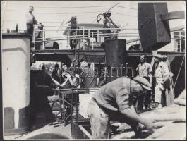 cca 1951 Tiszavölgyi József: Szent Imre hajó felújítása, átépítése és Felszabadulás névre való átkeresztelése, aláírt és feliratozott fotó, 18x24 cm