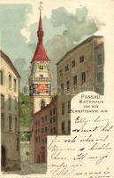 Passau, Rathaus von der Schrottgasse / town hall, Ottmar Zieher No. 1075, litho (fa)