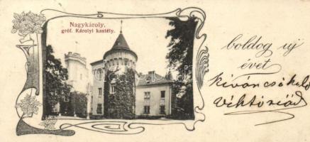 Nagykároly, Gróf Károlyi kastély / castle, Art Nouveau, minicard (12 x 4,7 cm) (non pc)