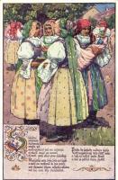 13 db RÉGI folklór témájú motívum lap / 13 old motive cards; folklore, pinx. Stryjenska, Boratynski,...