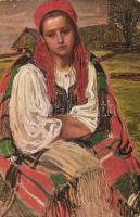 13 db RÉGI folklór témájú motívum lap / 13 old motive cards; folklore, pinx. Stryjenska, Boratynski,...