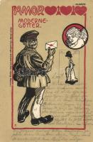 Amor Moderne Götter / post man, love, humour, Bruno Bürger & Ottilie No. 6373. litho (EK)