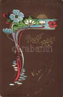 1899 1900 Prosit / New Year, flowers, A. Sockl No. 338. Art Nouveau litho (EK)