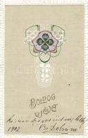 New Year, clover, Art Nouveau Emb. litho