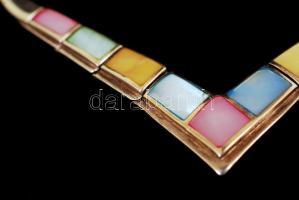 Csiszolt szintetikus kövekkel díszített ezüst (Ag) nyaklánc, jelzett, br: 34 g