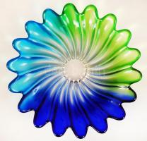 Dekoratív talpas üveg kínálótál, és tál, egyiken apró karcolások d: 21cm, m: 9cm