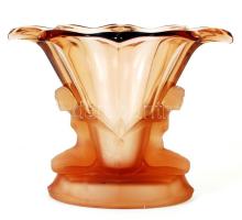 Waltherglas 'Windor' váza, rózsaszín formába öntött üveg, alján apró csorbával, jelzett, 27x19 cm, m: 21cm / Art-deco August Walther & Sohne, 'Windsor' vase, pink glass, small chipped