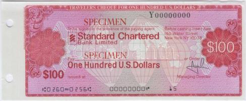 Amerikai Egyesült Államok DN "Standard Chartered Bank Limited" 100$ "SPECIMEN" utazási csekk T:I- (hajtatlan) USA ND "Standard Chartered Bank Limited" 100 Dollars "SPECIMEN" travellers cheque C:AU (unfolded)