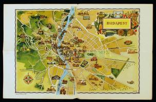 cca 1970 Rajzos offset Budapest térkép, kiemelve és a hátlapon jelezve a főbb nevezetességek, látnivalók; Szűcs Pál rajza, Bp., Képzőművészeti Alap Kiadóvállalata, 23,5×16 cm