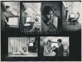 cca 1966-1968 Televíziós készülék reklámfotói, 14 db 6x9 cm-es felvétel két fotópapíron, 18x24 cm