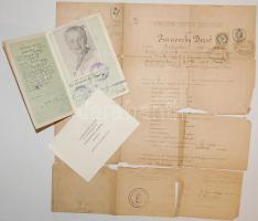 Hagyaték tétel: Tirnovszky Dezső cs. és kir. huszárkapitány útlevele, érettségi bizonyítványa és házasságát bejelnető kártya