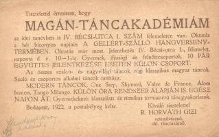 R. Horváth Gizi Magán Táncakadémiájának reklámja / Hungarian dance academy, Budapest, advertisement ...