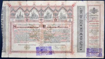 Budapest 1886. "Egyházi Műemlék Alap" Sorsjegykölcsöne 5Ft-ról a budapest-lipótvárosi bazilika kiépítésére s egyházi műemlékek fenntartására, felülbélyegzésekkel T:III